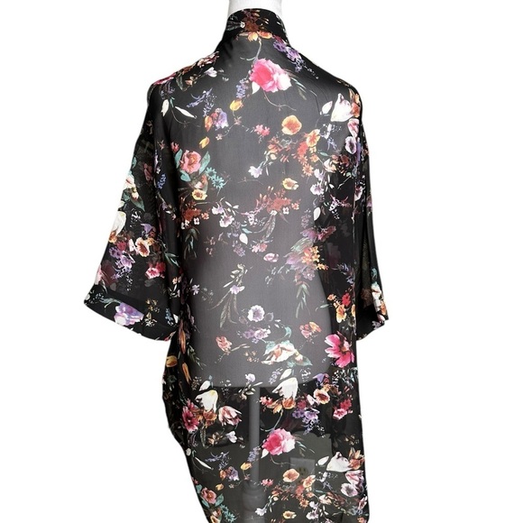 Poscilla Black Floral Open Front Kimono size L - Picture 4 of 17
